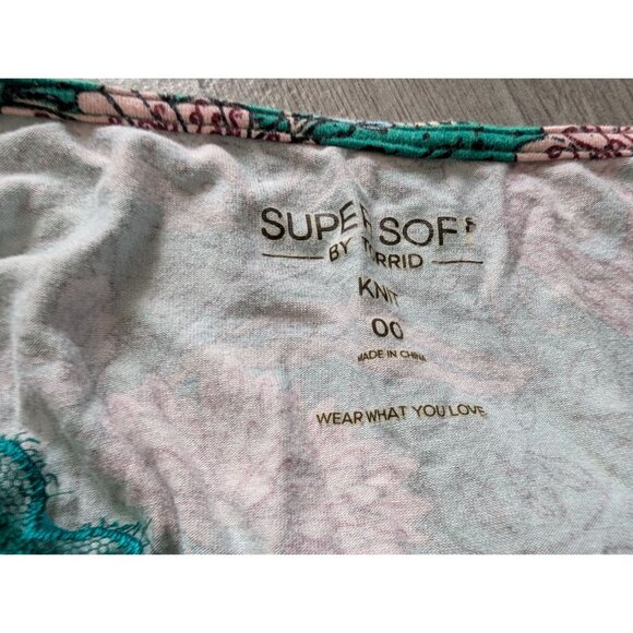 Torrid Super Soft Floral Lace-Trim Babydoll Top Teal & Pink Size 00 - Picture 6 of 9